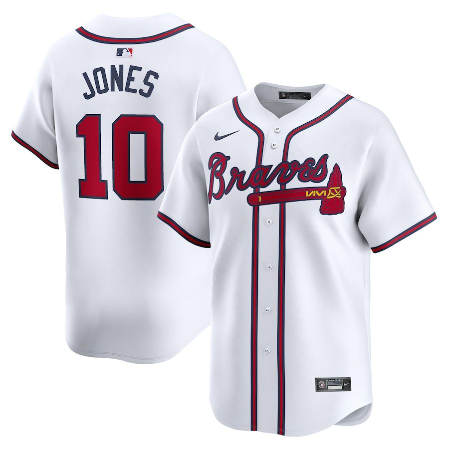 Men Atlanta Braves 10 Chipper Jones Nike White Home Limited Player MLB Jersey